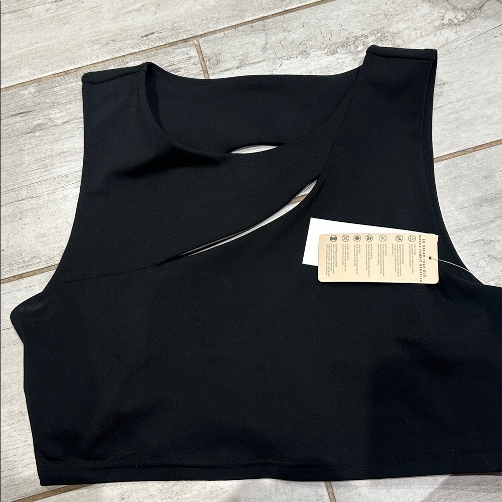 Spiritual Gangster Black Cut-Out Sports Bra – Size L (NWT)